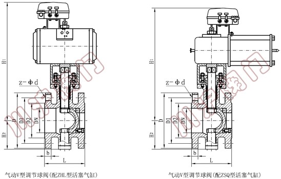 氣動(dòng)V型調(diào)節(jié)球閥 外形連接尺寸