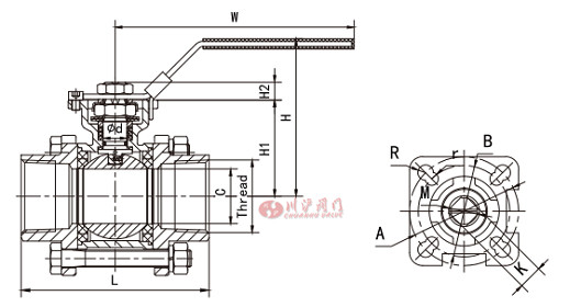 高平臺3片式球閥結(jié)構(gòu)圖