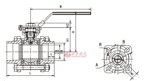 高平臺3片式球閥結(jié)構(gòu)圖