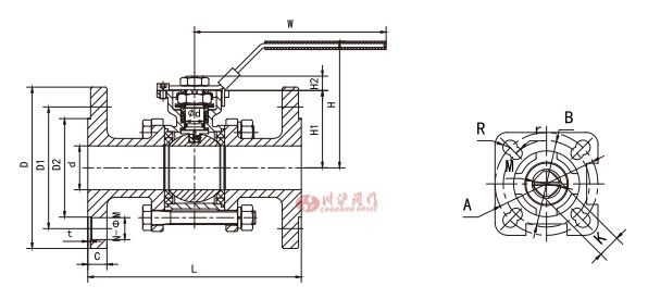 高平臺(tái)3片式法蘭球閥結(jié)構(gòu)圖